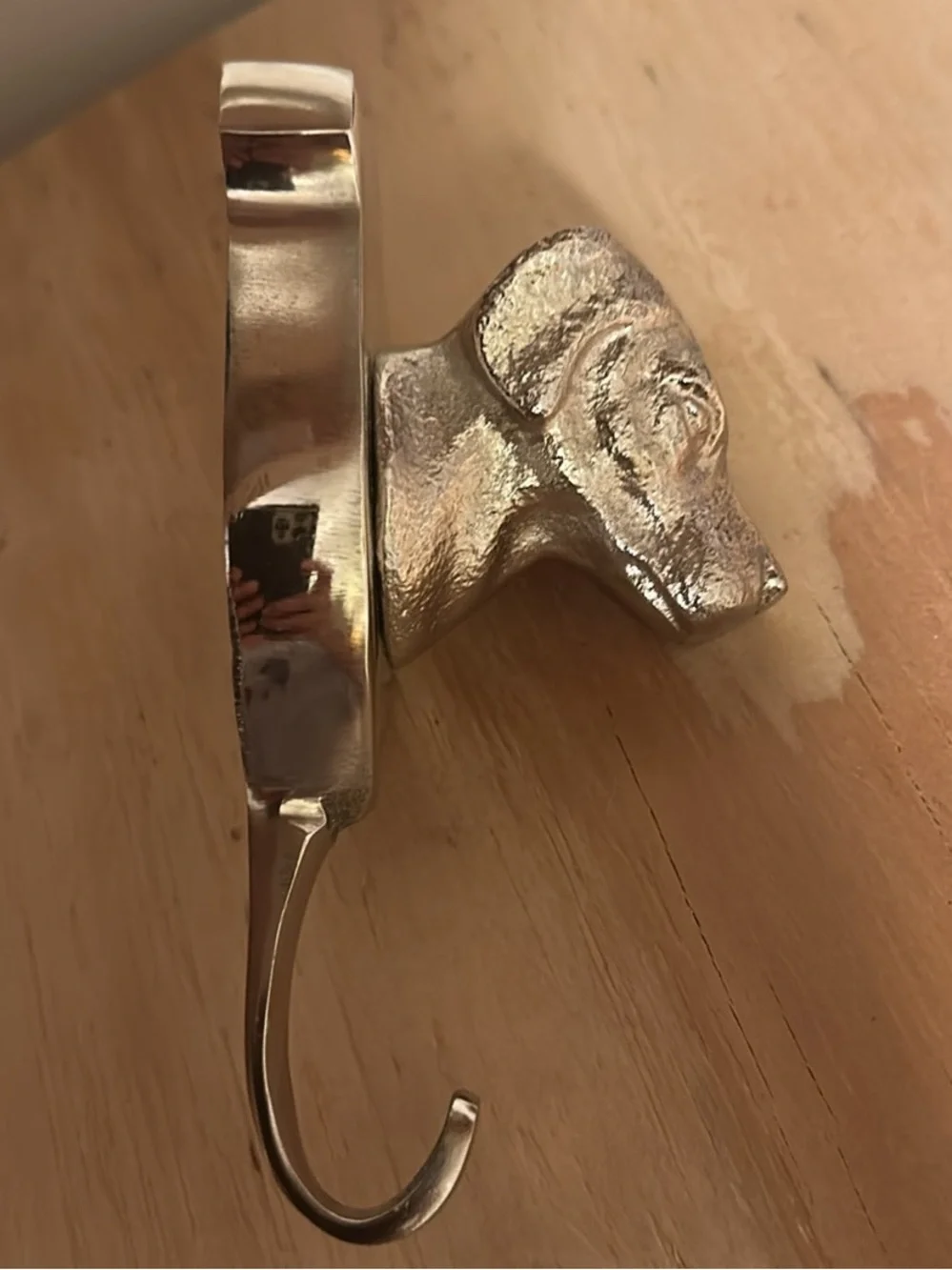 Polished Silver Nickel Cast Dog Head Wall Hook & Pet Leash Holder 6” x 3”